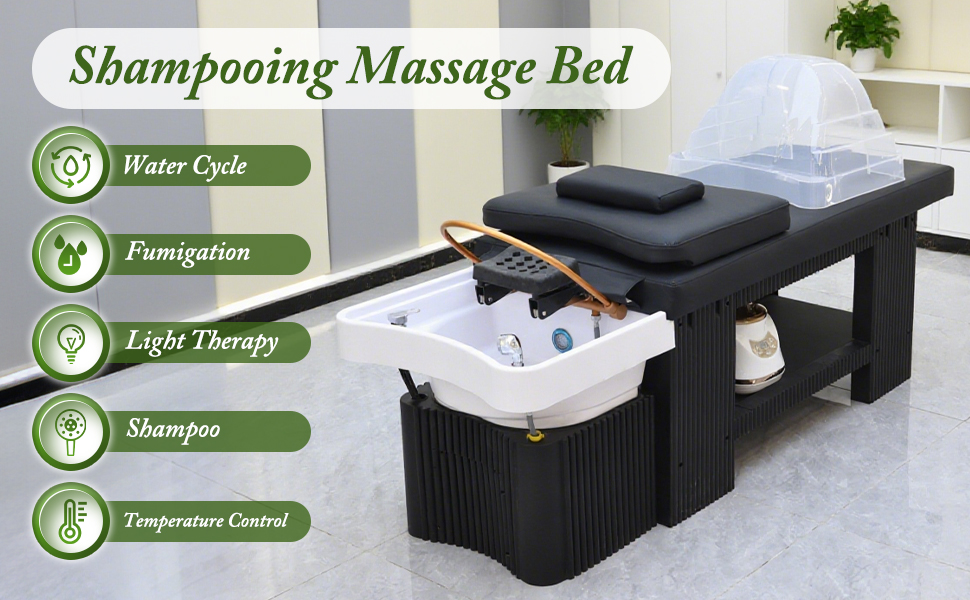 Professional Head Spa Equipment, Japanese Head Spa Bed, Shampoo Massage Bed, Massage Table with Water Circulation System, for Spa Beauty Salon Barber (C)