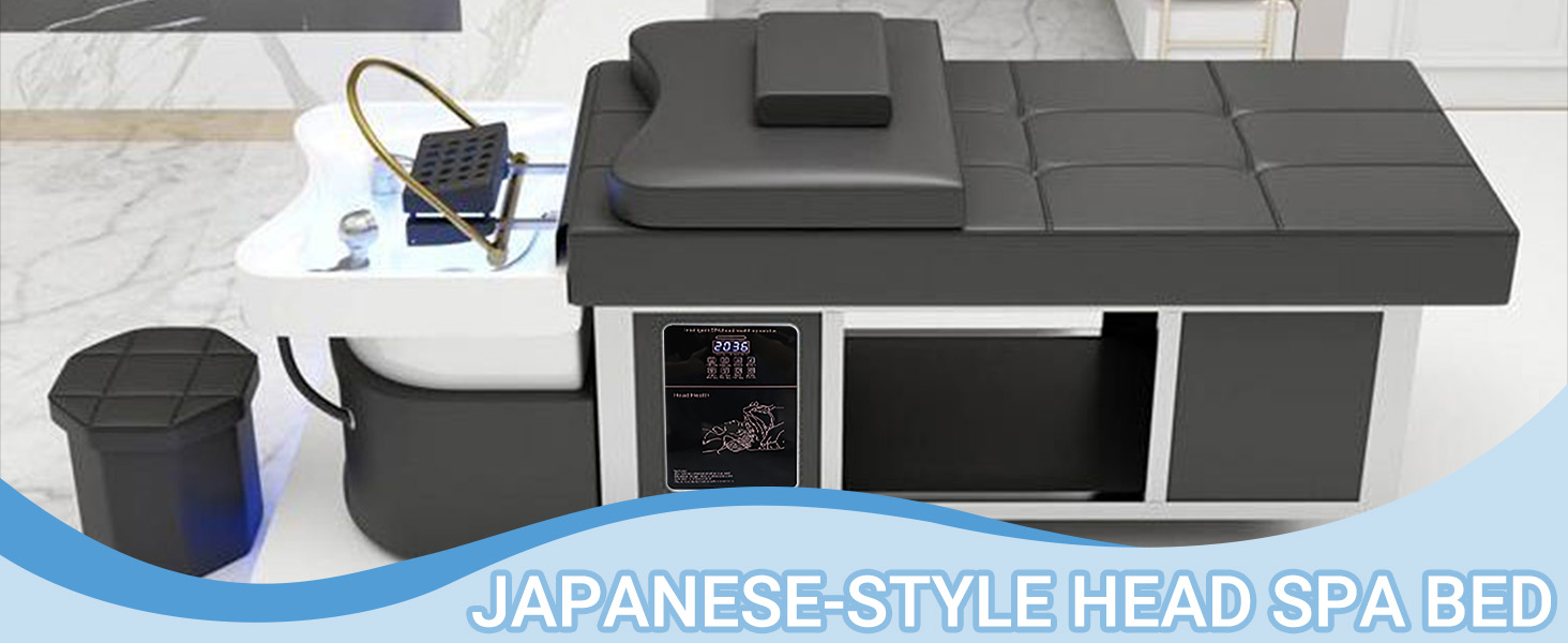 Head Spa Bed Head Spa Equipment with Steamer & Water Circulation System, Shampoo Bed Scalp Care Massage Table for Barbershop, Salon Station, Massage Parlor