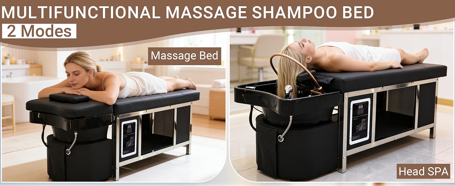 Professional Grade Luxury Head Spa Bed - All-in-One Shampoo Bowl Unit with Water Circulation, Steam Fumigation & Light Therapy - Multi-Functional Massage Table for Home Spa & Salon Use (D)