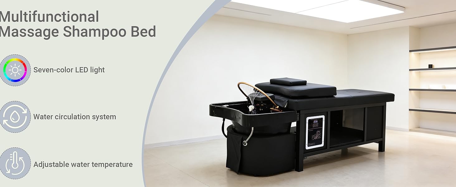 Head Spa Equipment Shampoo Bed Supports Water Circulation｜Fumigation｜Light Therapy Massage Table for Spa Beauty Salon