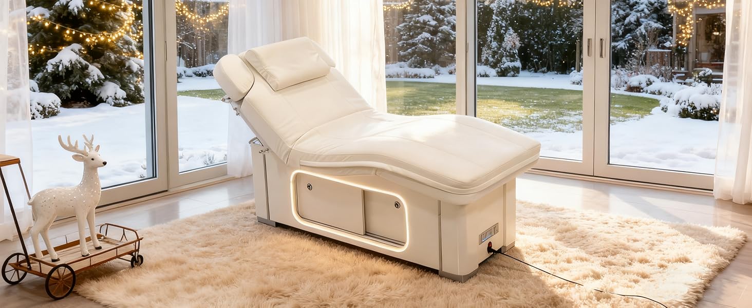 Larnavo Massage Table - Electric Massage Table with White Modern Ambient Light Design, Beauty SPA Bed Includes Multi-Angle Adjustment, Thermostatic Heating