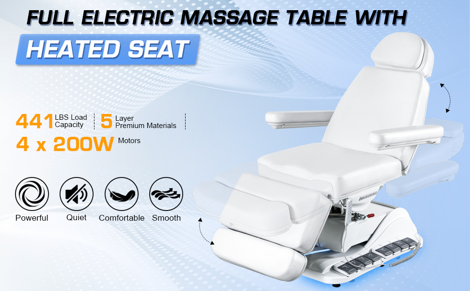 4-Motor Electric Massage Bed, Massage Bed with Height Adjustable & Adjustable & Rotatable Function, Stain PU Leather, 200KG Capacity Spa Chair for Beauty Salons, Spas, Medical Aesthetic Clinics