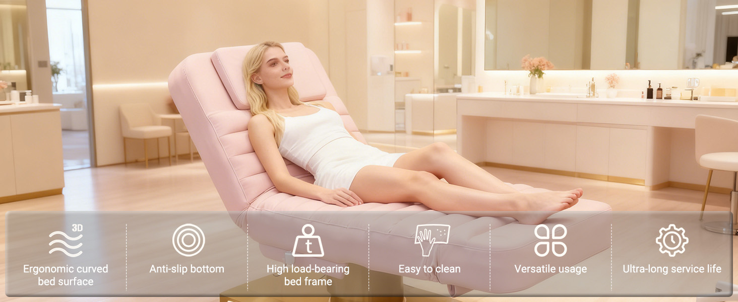 STLWR Electric Massage Table with LED Light, Adjustable Facial Beauty Bed with Foot Control for Spa, Tattoo, Waxing, and Eyelash Extension, Removable Headrest and Armrest, 90° Back & Leg Adjustment