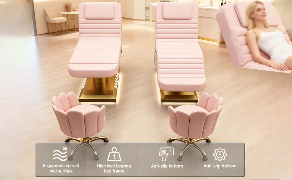 Electric Beauty Bed for Spa,Fully Motorized Facial & SPA Massage Table Adjustable Height,Backrest & Leg Rest Control Via Remote Or Foot Pedal for Salon-Style Eyelash Application,Green