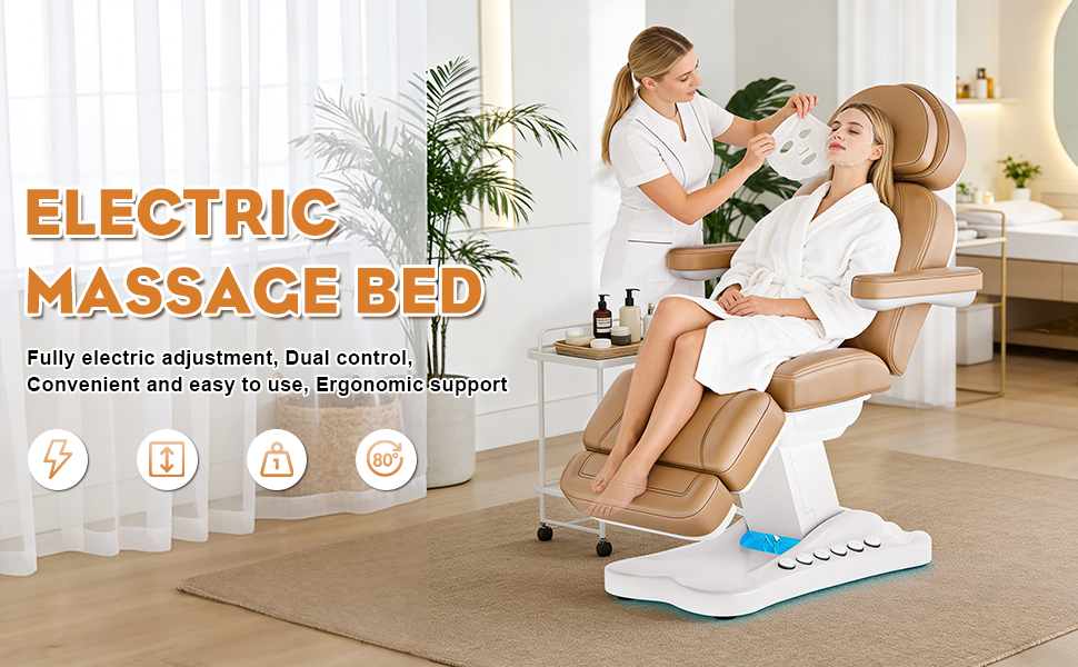 esheno Full Electrical Aesthetic Tattoo Facial Beauty Bed with 3 Motors, 200W Adjustable Spa Table with Remote Control, 550LBS Weight Capacity for Podiatry, Aesthetic Salon & Clinic Services, Brown