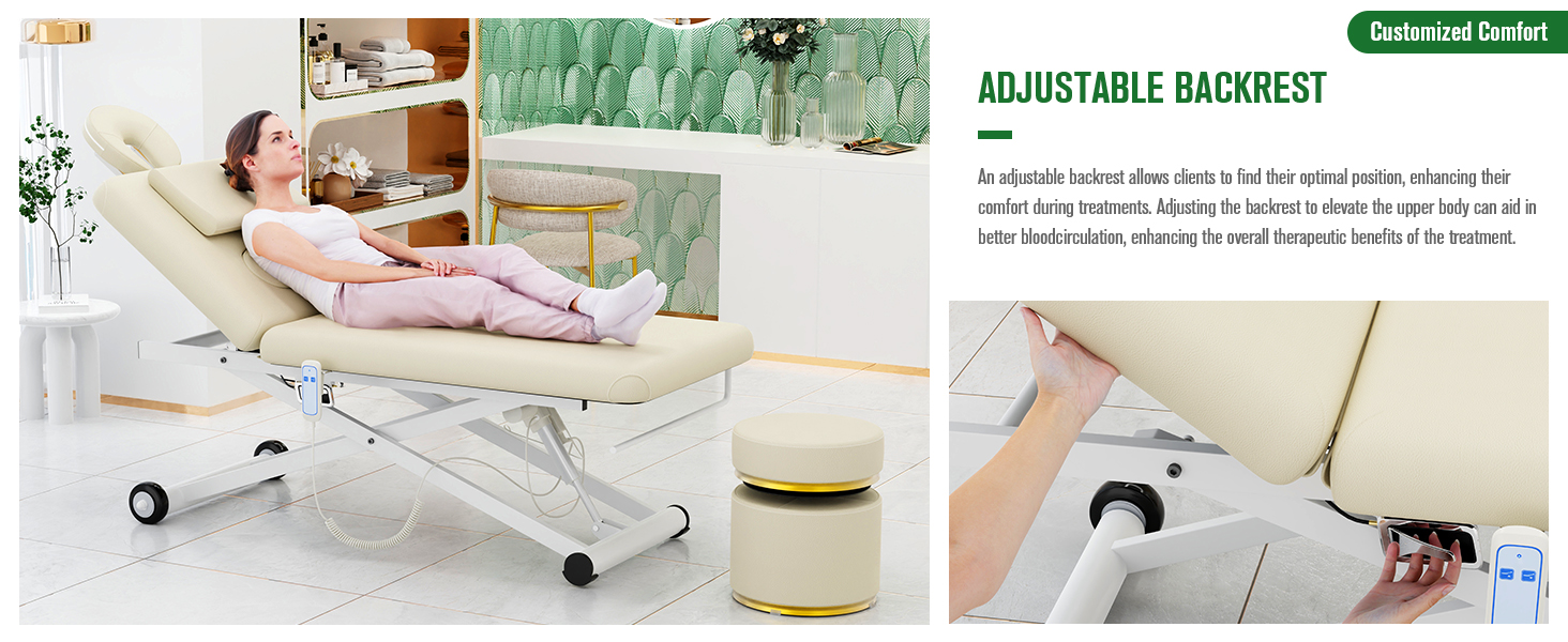 Electric Massage Table, Electric Lift Motor Height adjustable and Manual Backrest Adjustable Angle for Treatment Medical Spa Facial Bed Beauty Bed Massage Bed and More - 31.2 Wide x 75 Long - White