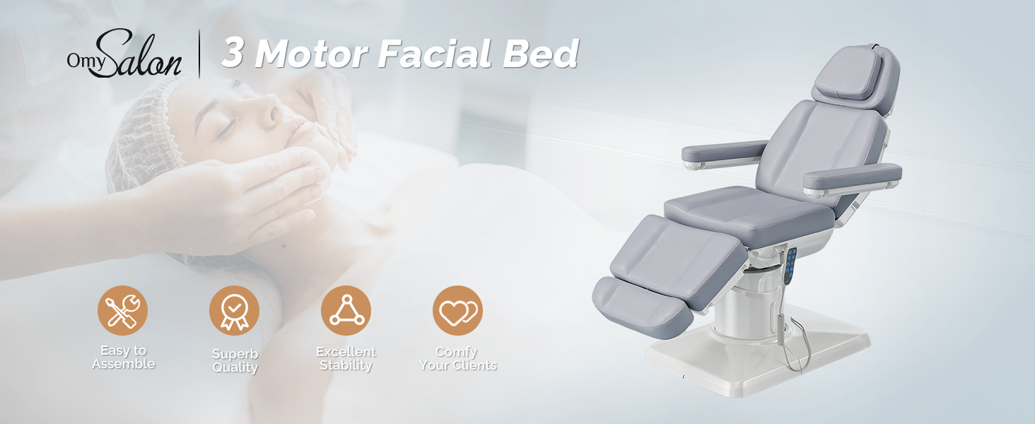 OmySalon Electrical Facial Beauty Spa Medical Treatment Bed, 120° Rotation Massage Tattoo Dental Aesthetic Chair with 3 Motors & Remote Control (Dusty Purple)