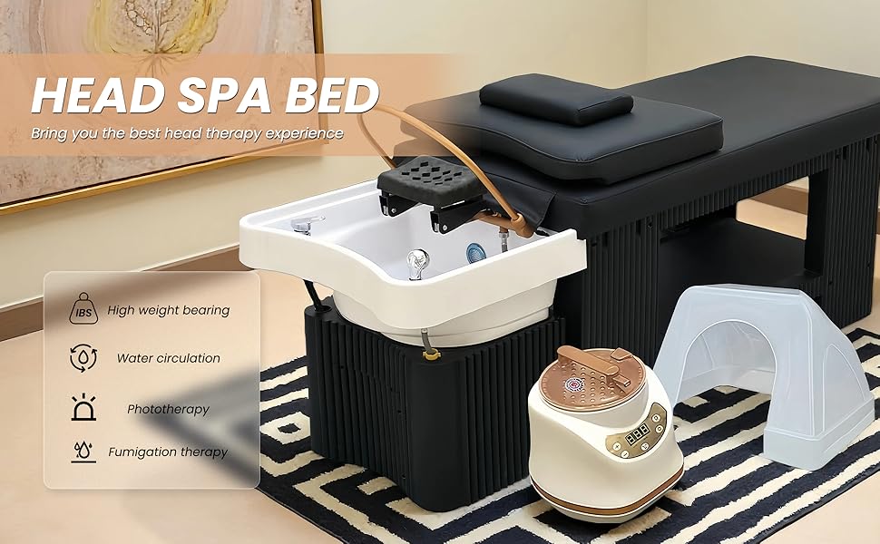 Head Spa Bed, Japanese Head Spa Equipment, Shampoo Bed, with Steamer & Water Circulation System, for Barbershop, Salon Station, Massage Parlor,Plastic Spa Bed