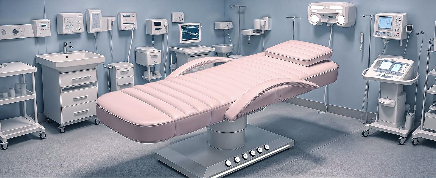 Electric Massage Table with LED Light, Adjustable Facial Bed with Foot Control for Spa, Tattoo, Waxing, and Eyelash Extension, Removable Headrest and Armrest, 90° Back & Leg Adjustment (Pink)