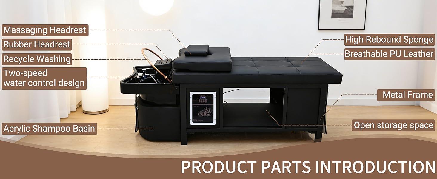 Nykto Head Spa Bed Head Spa Equipment with Steamer & Water Circulation System, Shampoo Bed Scalp Care Massage Table for Barbershop, Salon Station, Massage Parlor