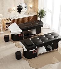 Baasha Luxury Japanese Head Spa Bed with Water Circulation & Steam, 7-Color Light Therapy Table, All-in-One Shampoo Station for Hair Salon, Spa & Home Estheticians, High-Density Memory Foam