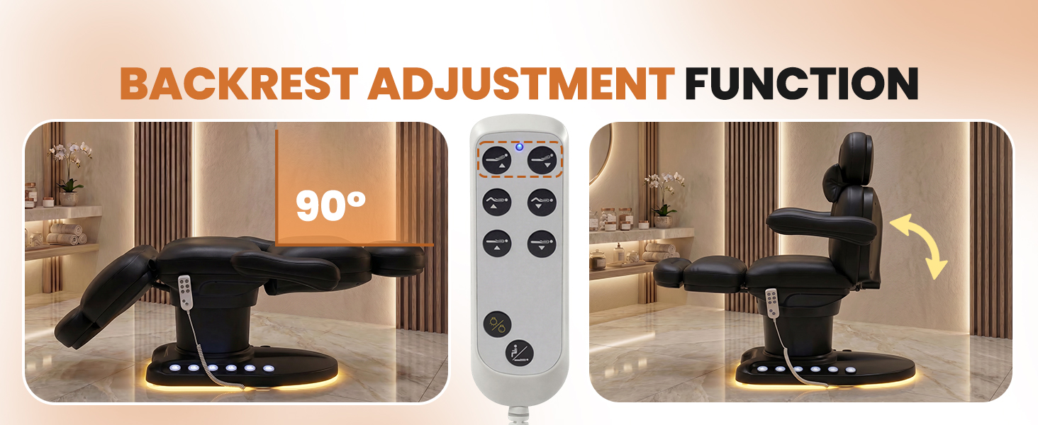 Oakvera Fully Electric Massage Table with 3 Motors, Professional Esthetician Bed with LED Light, Height, Length & Angle Adjustable Beauty Spa Bed for Facial & Medical, Stool Included, Black