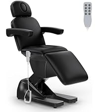 3 Motor Electric Esthetician Bed, Fully Electric Facial Chair with Adjustable Height, Backrest and Footrest, Spa Chair with Armrest & Heavy Duty Base, PU Leather for Spa, Tattoo, Eyelash and So On