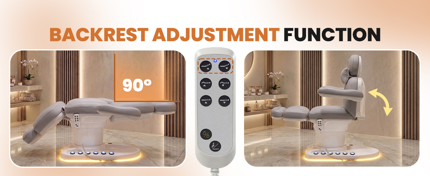 Oakvera Fully Electric Massage Table with 3 Motors, Professional Esthetician Bed with LED Light, Height, Length & Angle Adjustable Beauty Spa Bed for Facial & Medical, Stool Included, Grey