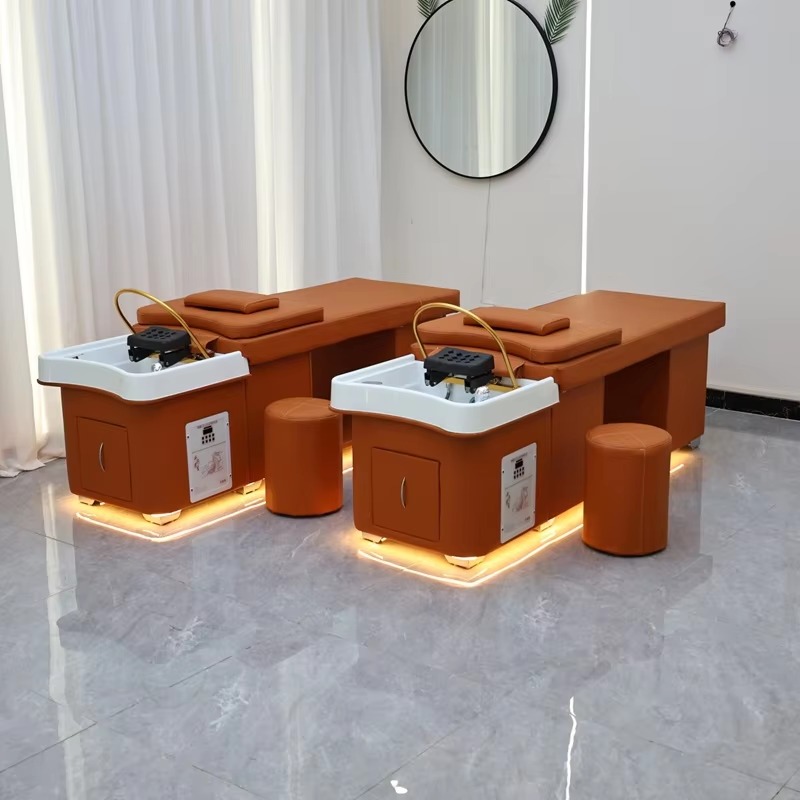 Luxury Modern Beauty Salon Spa Electric Water Circulation Hair Washing Therapy Thai Massage Laydown Shampoo Basin Bed Light