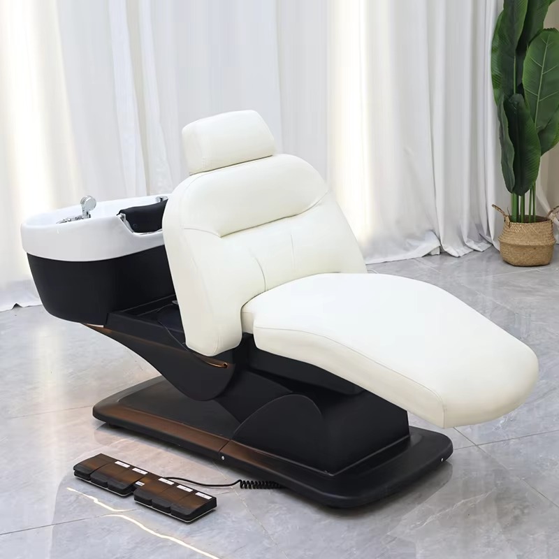 Modern Rotation Barber Shop Furniture Washing Bed Luxury Multifunction Reclining Electric Head Spa Shampoo Chair with Lights