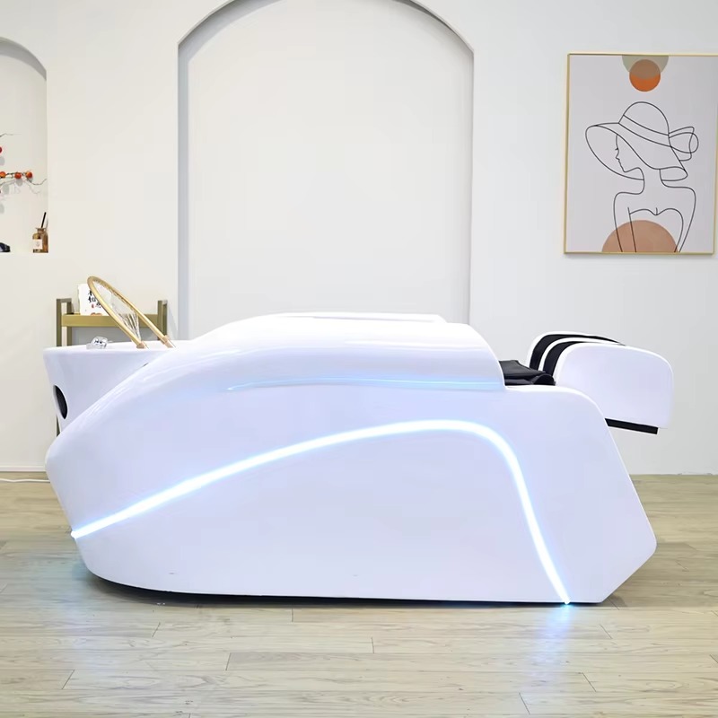 Modern Salon Electric Head Spa Hair Washing Chair Luxury 4D Full Body Massage Electric Shampoo Bed with Light and Steamer