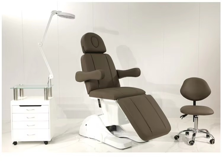 Multifunction Beauty Salon Equipment Brown PVC Leather 3 Motor Reclining Electric Massage Facial Table Spa Bed for Sale