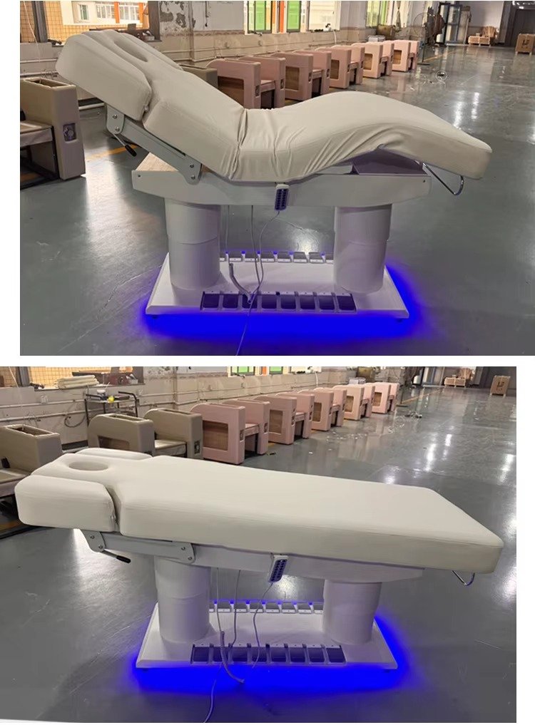 White 4 Motor Electric Adjustable Beauty Saloon Eyelash Bed Heavy Duty Foot Control Threapy Cosmetic Facial Salon Massage Table
