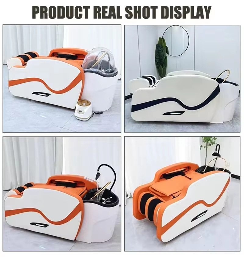 Wholesale Factory Price Barbershop Furniture Full Auto Massage Shampoo Chair Bed Luxury Airbag Hair Washing Bed with Steamer