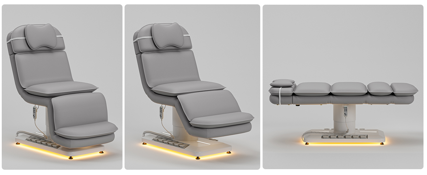 Fully Electric Massage Table w 3 Motors, Professional Angle and Height Adjustable Spa Bed Facial Chair, Motorized Esthetician Bed Treatment Table for Beauty Salon, Grey