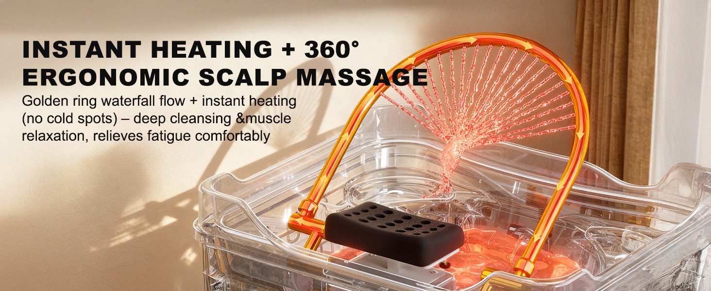 TooMiMo Japanese Head Spa Equipment - 58% Energy Saving (1600W) Light Therapy Waterfall, Height-Adjustable Portable Bed with 25L Waste Tank, IPX4 Protection for Home Salon Scalp Care