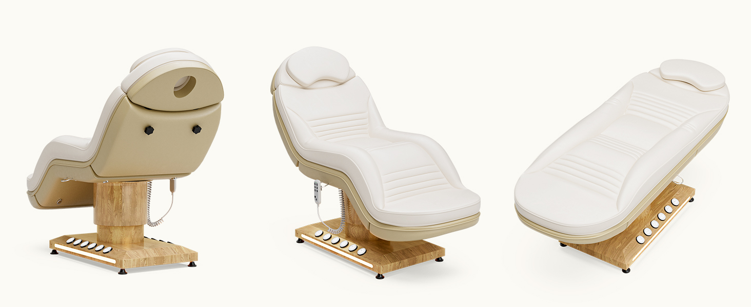 VARONXE Fully Electric Massage Table Esthetician Bed, Adjustable Spa Facial Bed Lash Chair with Light, Ergonomic Medical Exam Table for Beauty Treatment Tattooing Waxing, White