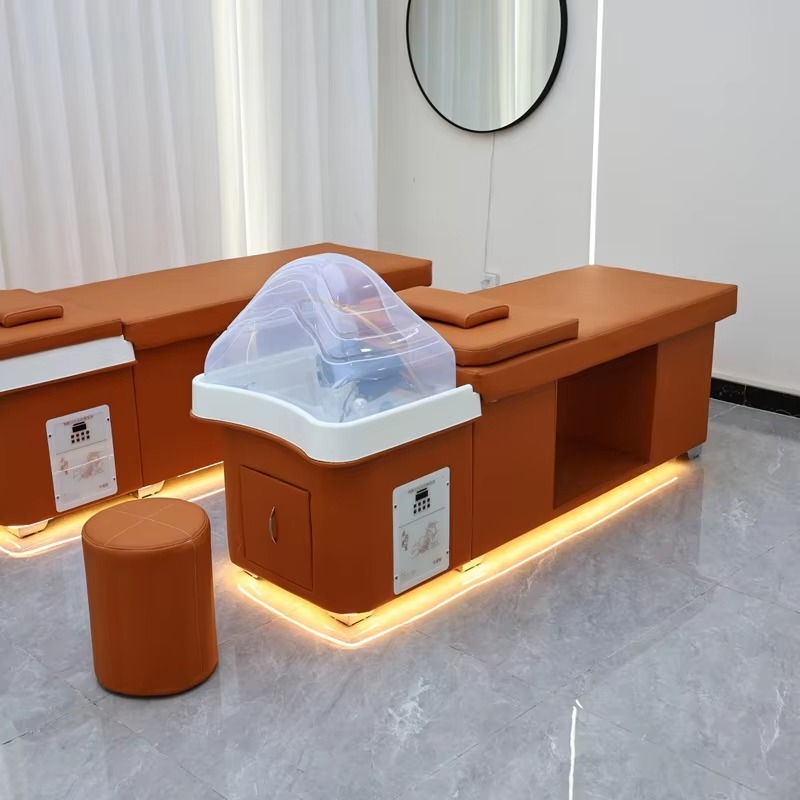 Luxury Modern Beauty Salon Spa Electric Water Circulation Hair Washing Therapy Thai Massage Laydown Shampoo Basin Bed Light