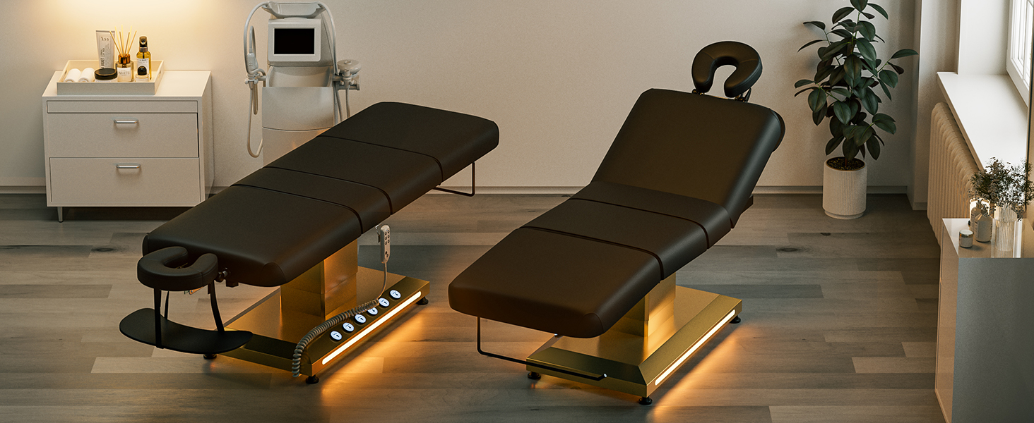 Icoget Professional Full Electric Spa Massage Treatment Table, Medical Bed with Independent Leg Adjustment, Facial Bed with Face Cradle for Beauty, Black
