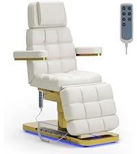 Lexdiwer Whole Piece Fully Electric Facial Massage Bed with 3 Motors for Esthetician, Electric Tattoo Chair for Client, Facial Bed for Esthetician, Electric Adjustment (White)