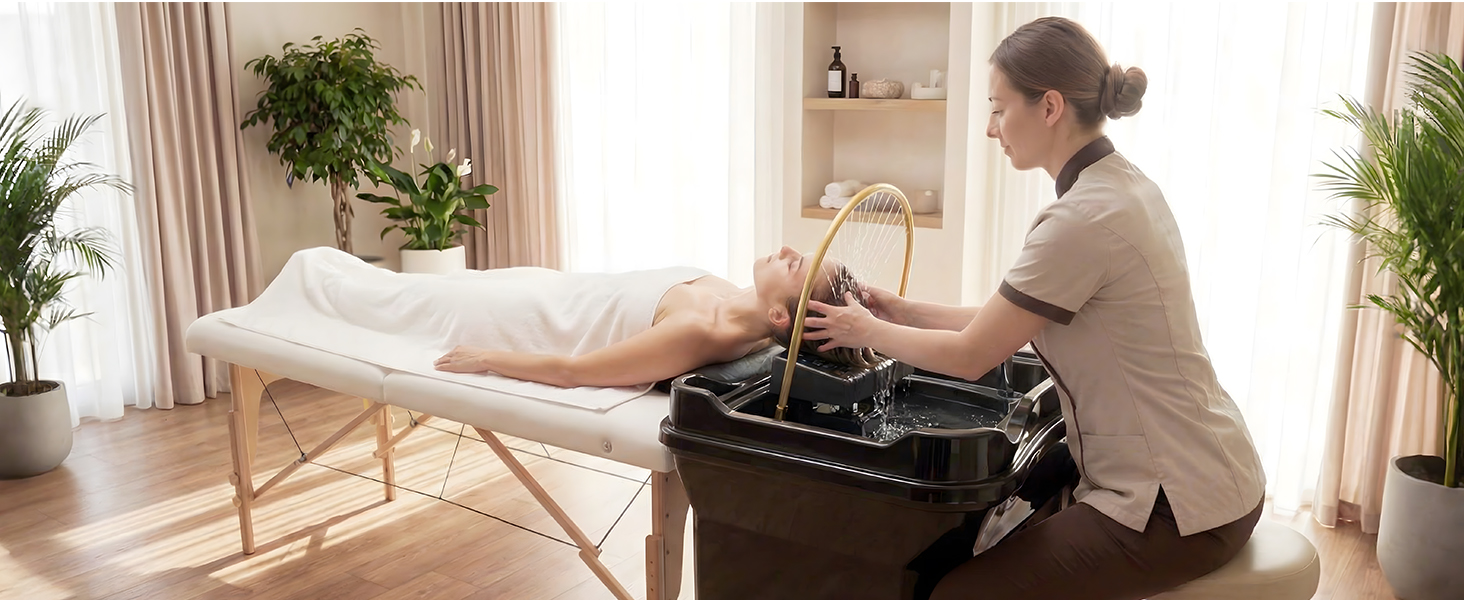 Nail Professional Head Spa Equipment with Thermostatic Waterfall Circulation, 60L Water Tank, Mobile Shampoo Basin with Steam & LED Therapy for Salon Scalp Care (Black)