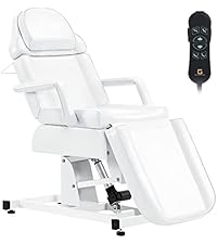 BarberPub Full Electrical 4 Motor Facial Beauty Bed with Hand Foot Control, Leather Massage Bed, Procedure Spa Chair, 400 lbs Capacity, 3 Preset Positions 2119 (White)