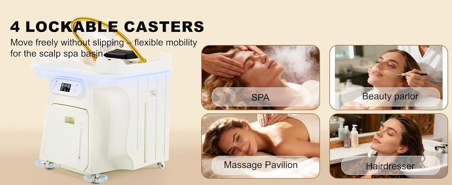TooMiMo Japanese Head Spa Equipment - 58% Energy Saving (1600W) Light Therapy Waterfall, Height-Adjustable Portable Bed with 25L Waste Tank, IPX4 Protection for Home Salon Scalp Care