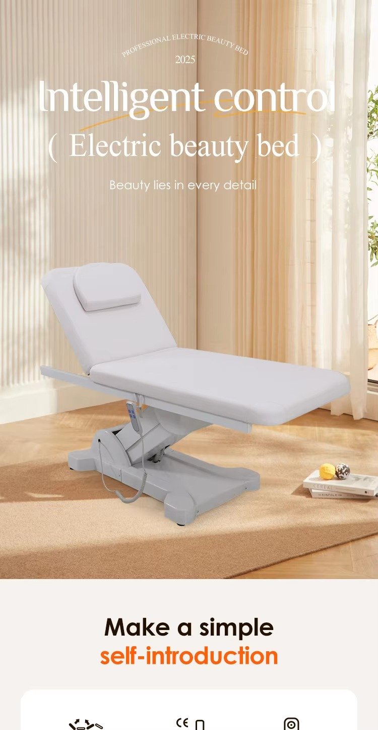 Massage Table Modern 2 Motors White Leather Salon Facial Spa Bed Luxury Electric Control Cosmetic Eye Lash Bed for Sale