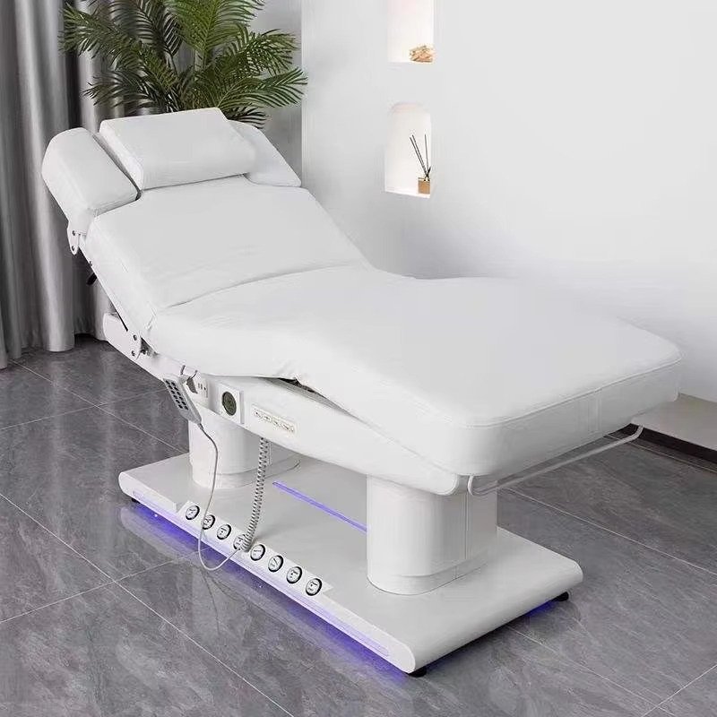 Modern Full White Beauty Salon Furniture Foot Control Facial Eyelash Bed Luxury 4 Motors Reclining Electric Massage Table Bed