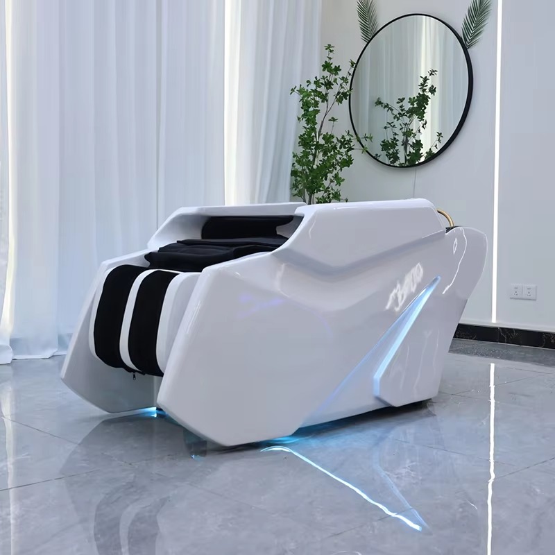Modern Multifunction Barbershop Electric Massage Shampoo Bed Luxury White Beauty Salon Head Spa Washing Bed with Arm airbag