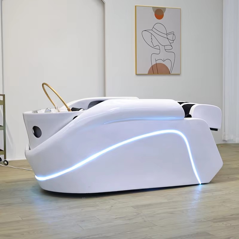 Modern Salon Electric Head Spa Hair Washing Chair Luxury 4D Full Body Massage Electric Shampoo Bed with Light and Steamer