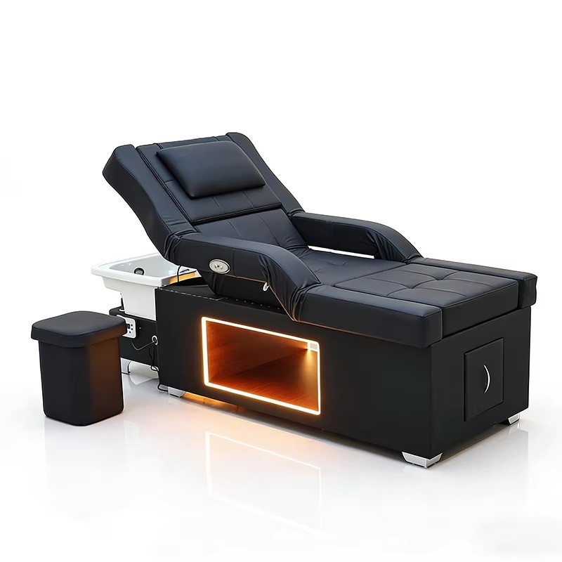 Modern Thai Barbershop Furniture Head Adjustable Washing Bed Luxury Lay Down Head Spa Shampoo Bed with Foot Bath Basin