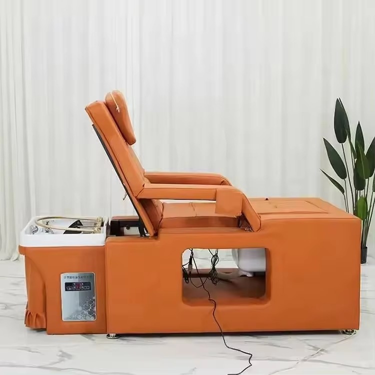 Multifunctional Nail Salon Furniture Foot Spa Headspa Shampoo Bed Reclining Electric Luxury Shampoo Bed for Hair Salon