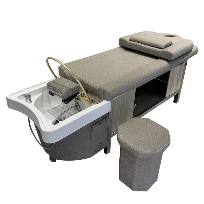 New Design Beauty Hair Salon Equipment Grey Leather Lay Down Washing Salon Shampoo Bed for Sale