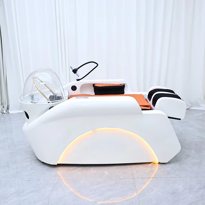 New Design Beauty Salon Furniture White Electric Full-automatic Massage Shampoo Bed Lay Down Luxury Washing Chair for Sale