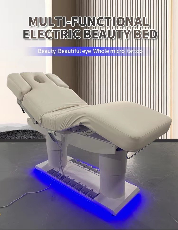 White 4 Motor Electric Adjustable Beauty Saloon Eyelash Bed Heavy Duty Foot Control Threapy Cosmetic Facial Salon Massage Table