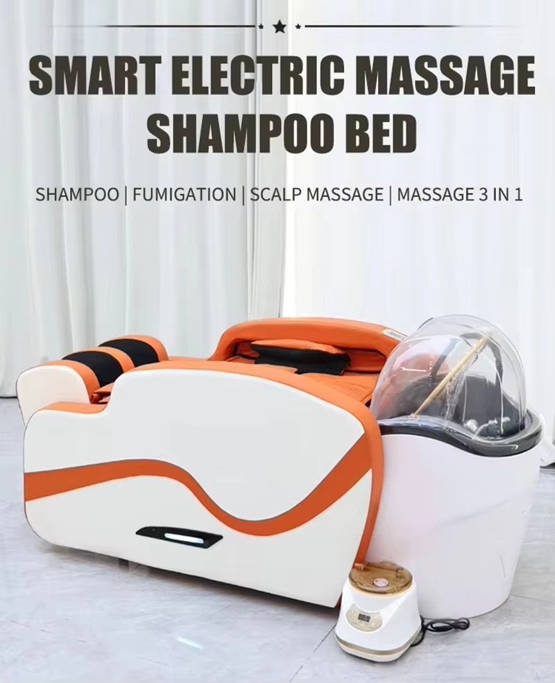 Wholesale Factory Price Barbershop Furniture Full Auto Massage Shampoo Chair Bed Luxury Airbag Hair Washing Bed with Steamer