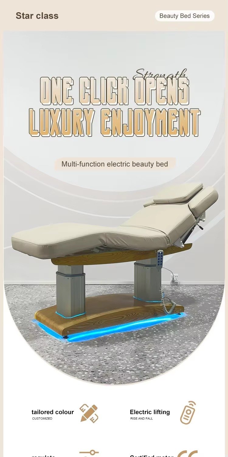 Salon Furniture Modern 4 Motors Reclining Beauty Spa Lash Bed Luxury Electric Therapy Massage Bed With Led Lights