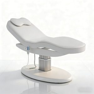 White Leather Massage Table Foot Control 3 Motors Electric Therapy Cos... - Massage Bed | Nova Spa Equipment