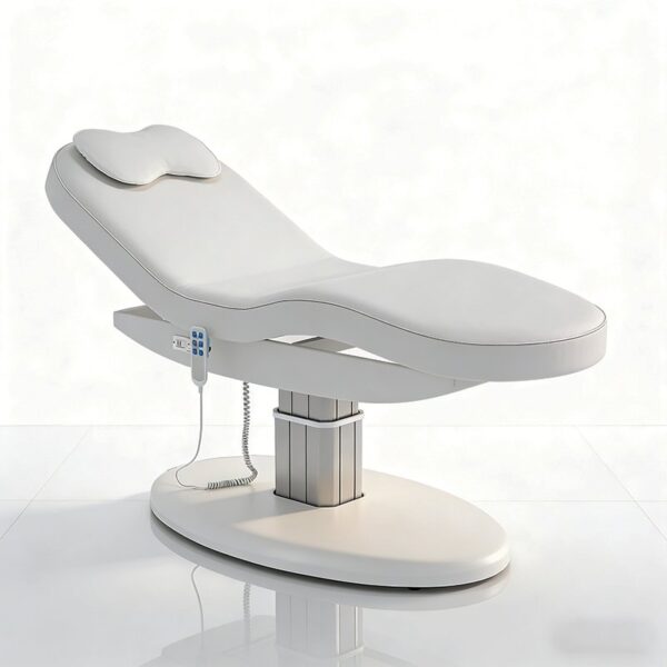 White Leather Massage Table Foot Control 3 Motors Electric Therapy Cos... - Massage Bed | Nova Spa Equipment