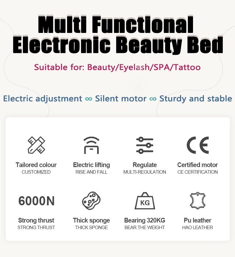 Electric Beauty Bed Modern Spa Massage Bed&Table Spa Chair Lash Cosmetic Bed Beauty Salon Furniture