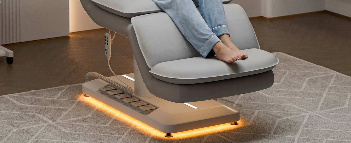 Fully Electric Massage Table w 3 Motors, Professional Angle and Height Adjustable Spa Bed Facial Chair, Motorized Esthetician Bed Treatment Table for Beauty Salon, Grey