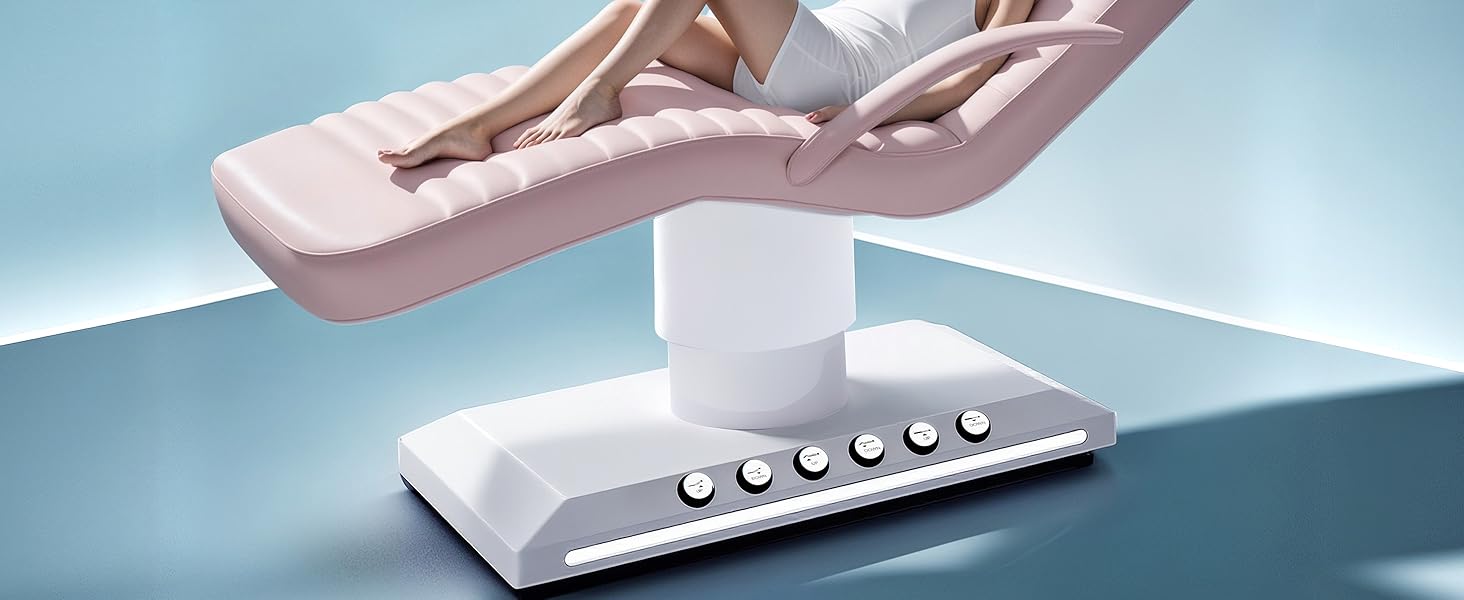 Electric Massage Table with LED Light, Adjustable Facial Bed with Foot Control for Spa, Tattoo, Waxing, and Eyelash Extension, Removable Headrest and Armrest, 90° Back & Leg Adjustment (Pink)