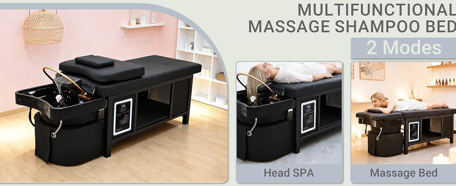 Head Spa Equipment Shampoo Bed Supports Water Circulation｜Fumigation｜Light Therapy Massage Table for Spa Beauty Salon